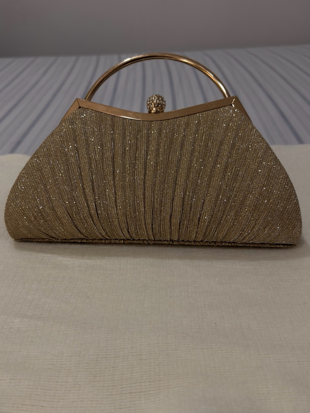 Gold Sparkle Pleated Evening Clutch with Top Handle